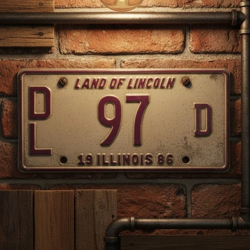 Illinois Vintage 1986 License Plate Land of Lincoln Purple Cream PL 97 D Retro